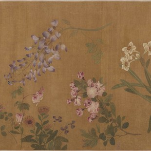 王渊 百花图卷 复古书画花卉写真横幅国画真迹微喷古复制装饰画