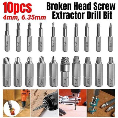 10Pcs 4mm 6.35mm Damaged Screw Extractor Drill Bits