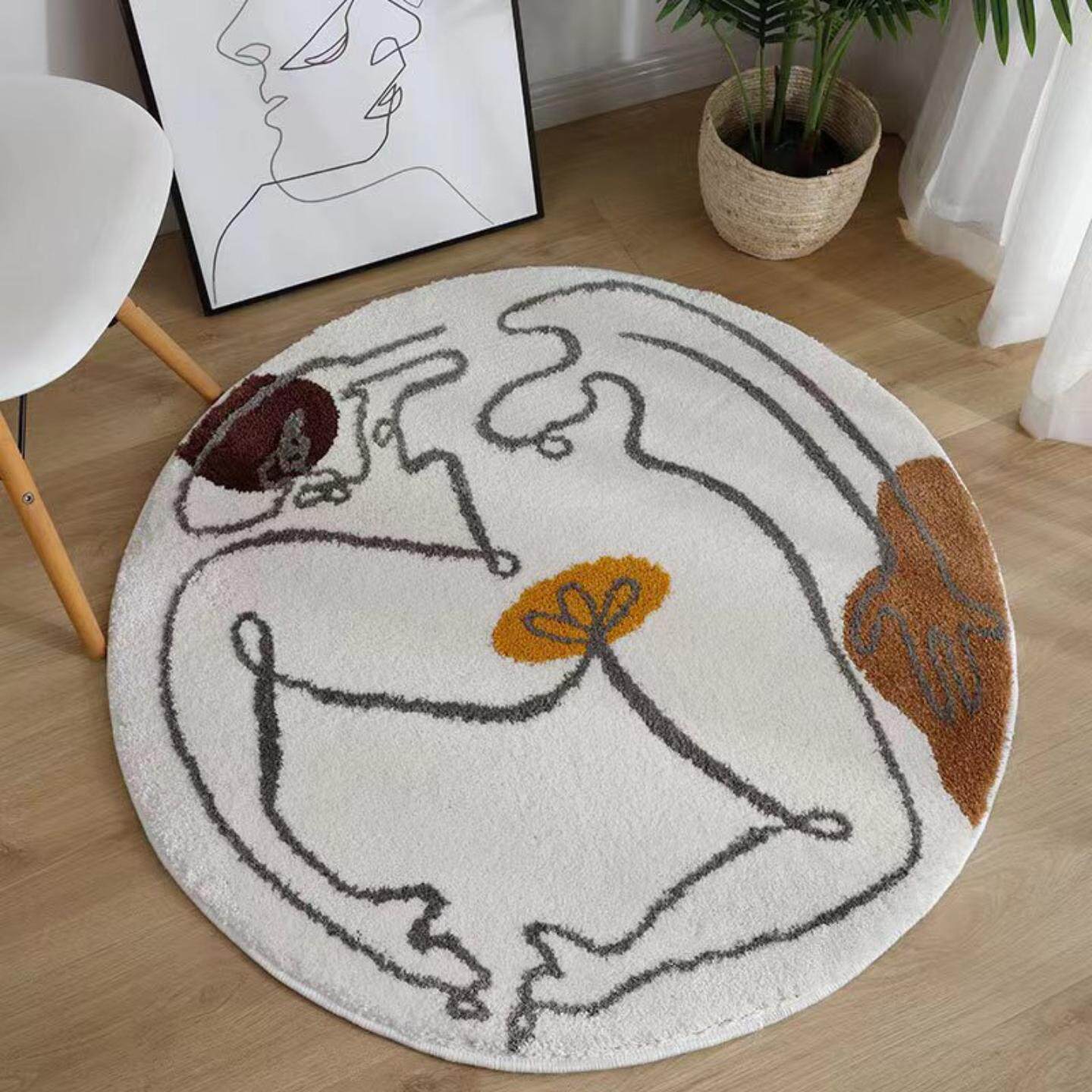 轻奢创意风吸水地毯卧室仿羊绒圆形床边毯家用可手洗隔凉防滑地毯