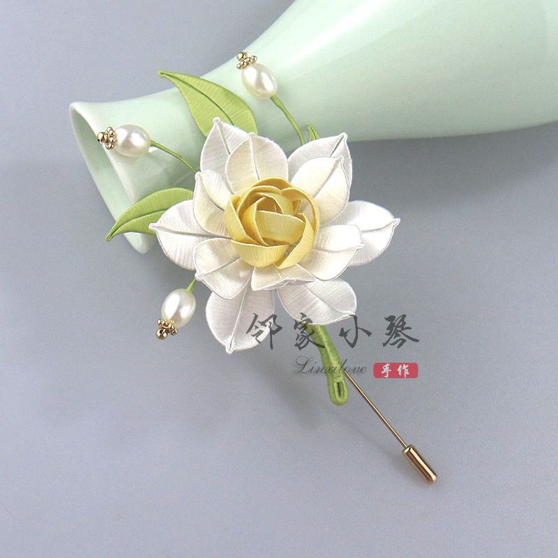 手工diy胸针栀子花缠花材料包邻家小琴手工坊汉服发饰配件有教程