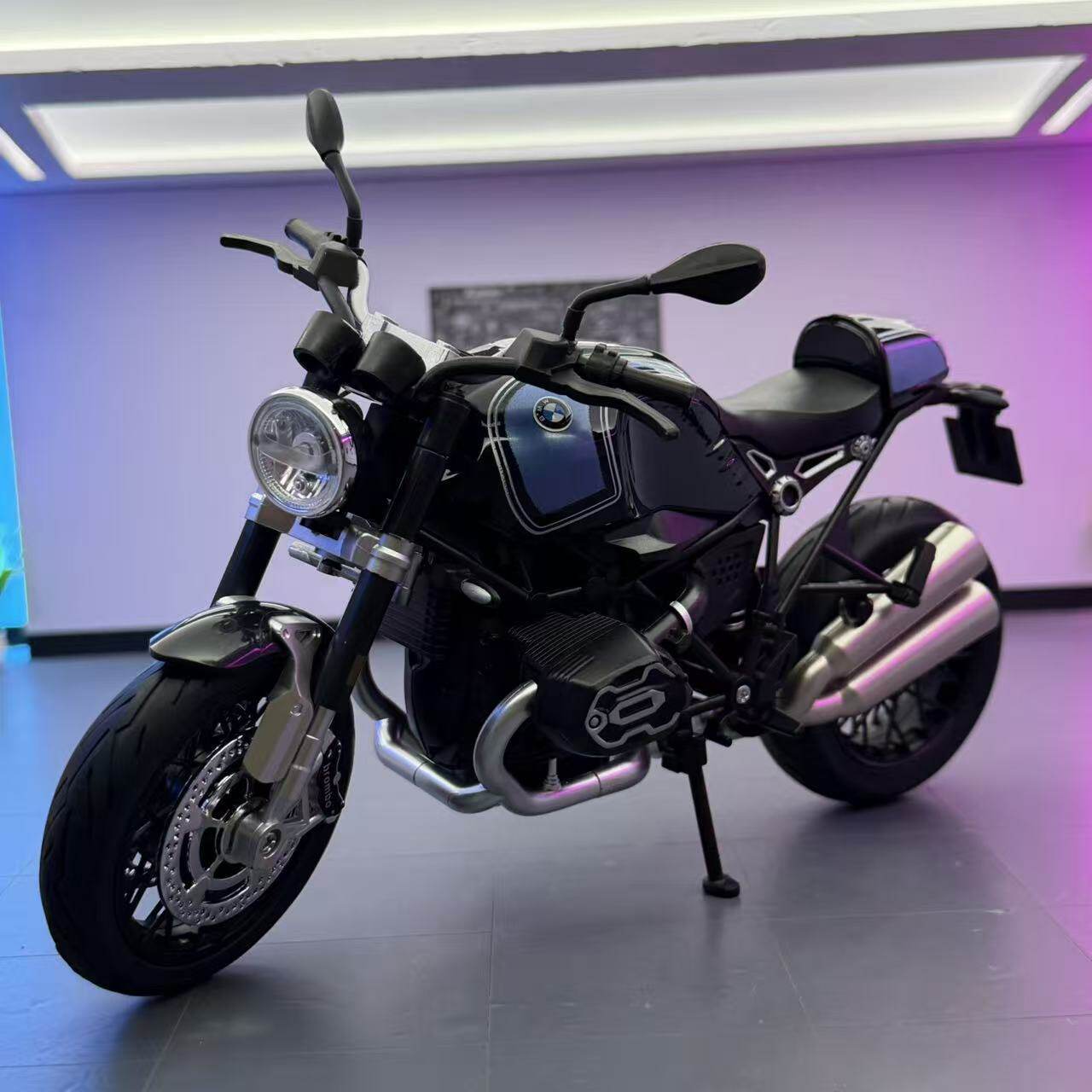 华一车模1比9宝马拿铁合金摩托车模型摆件儿童玩具车