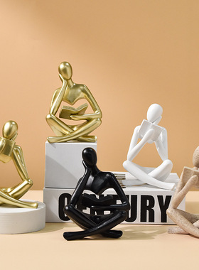 亚马逊爆款抽象看书人物雕像家居客厅书架桌面树脂工艺品装饰摆件