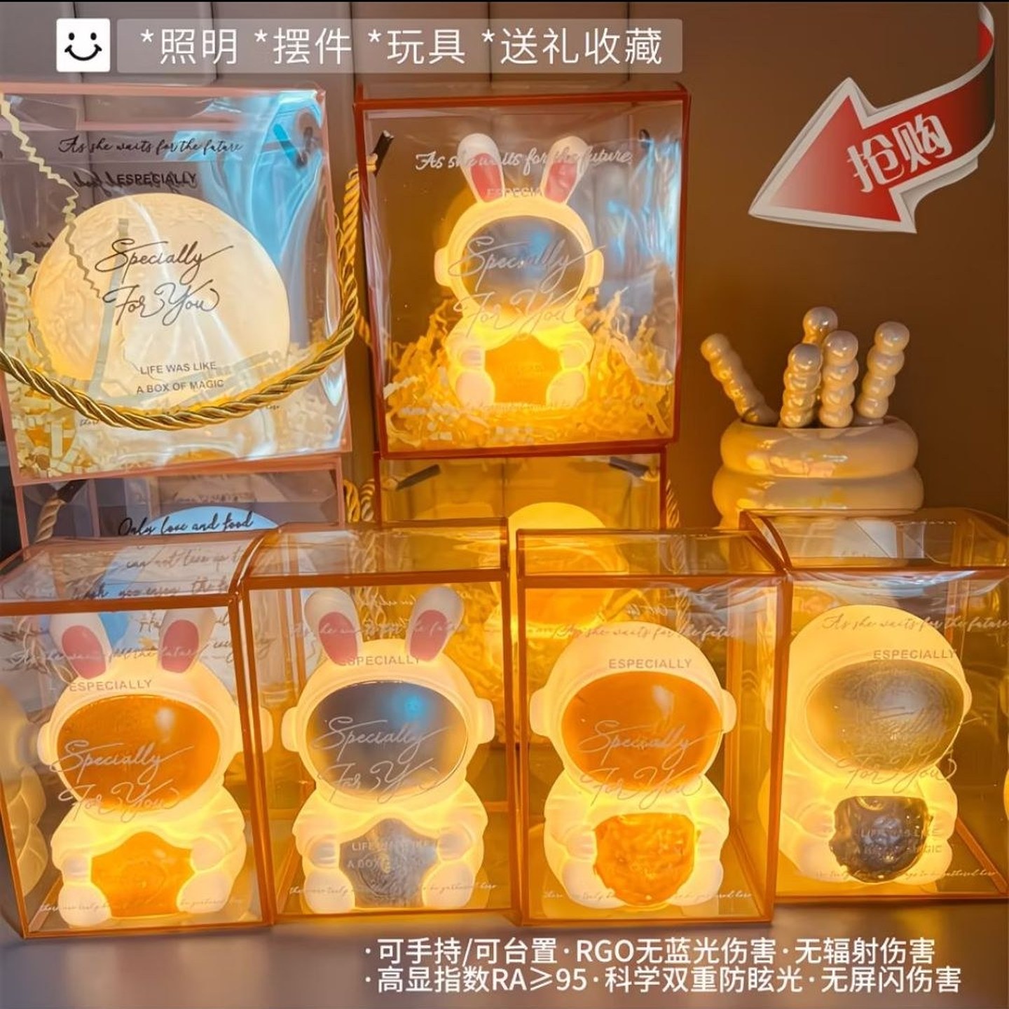 宇航员小夜灯儿童卧室装饰灯创意礼品生日氛围灯兔子摆件礼物