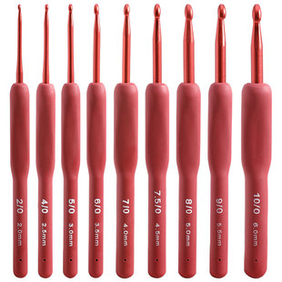 2026新品红柄钩针9支套装tpr软柄钩针2.0-6mm钩针编织工具