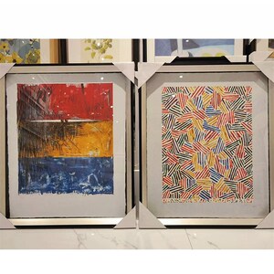 现代抽象图案彩色色块客厅餐厅玄关家居具店装饰画银色有框挂画