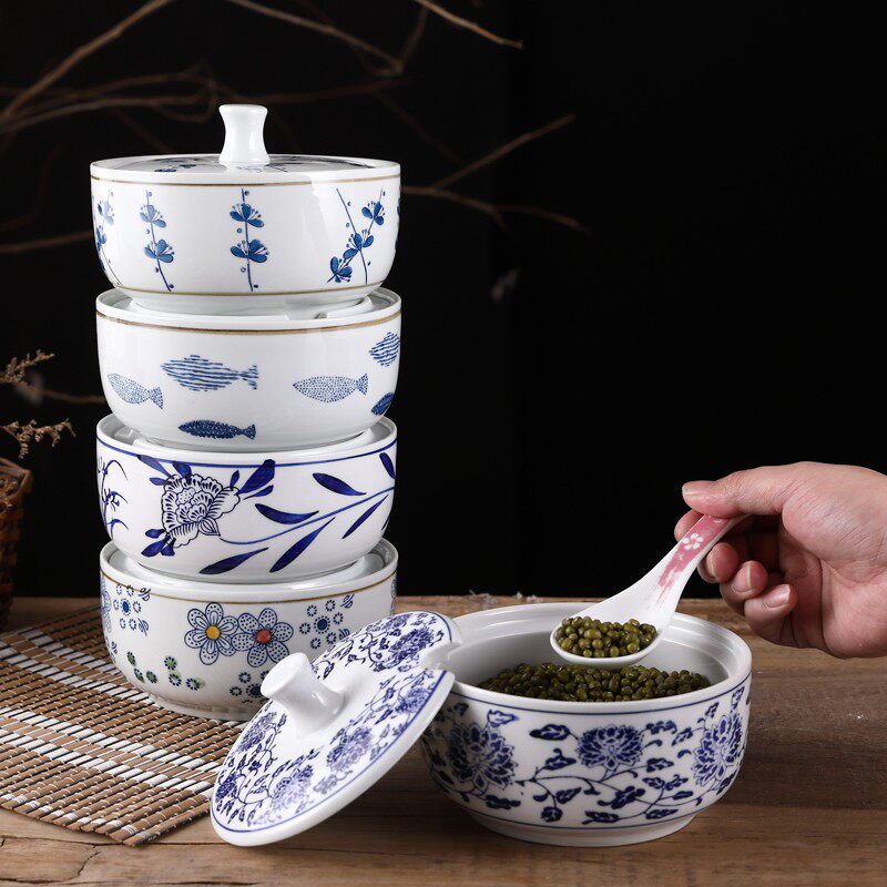 潮上瓷手绘青花瓷可泼油调味盒盐罐糖罐辣椒罐猪油罐送陶瓷勺子