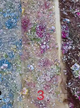 N108重工亮片钉珠米珠立体绣片喷绘刺绣软网纱蕾丝面料布料多色入