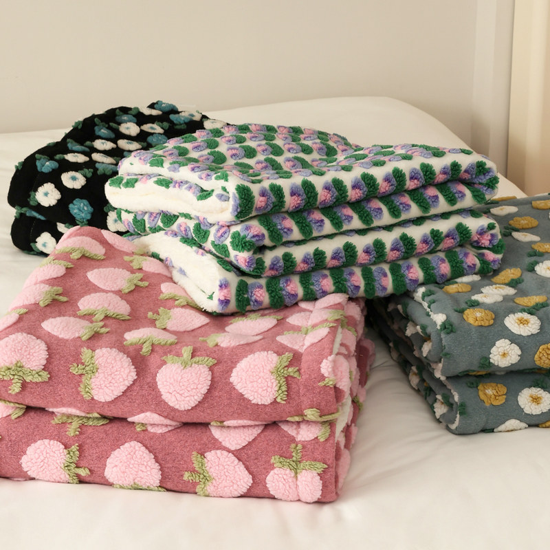 立体提花羊羔绒双层毯冬季加厚珊瑚绒毯子沙发盖毯单人宿舍毛毯被