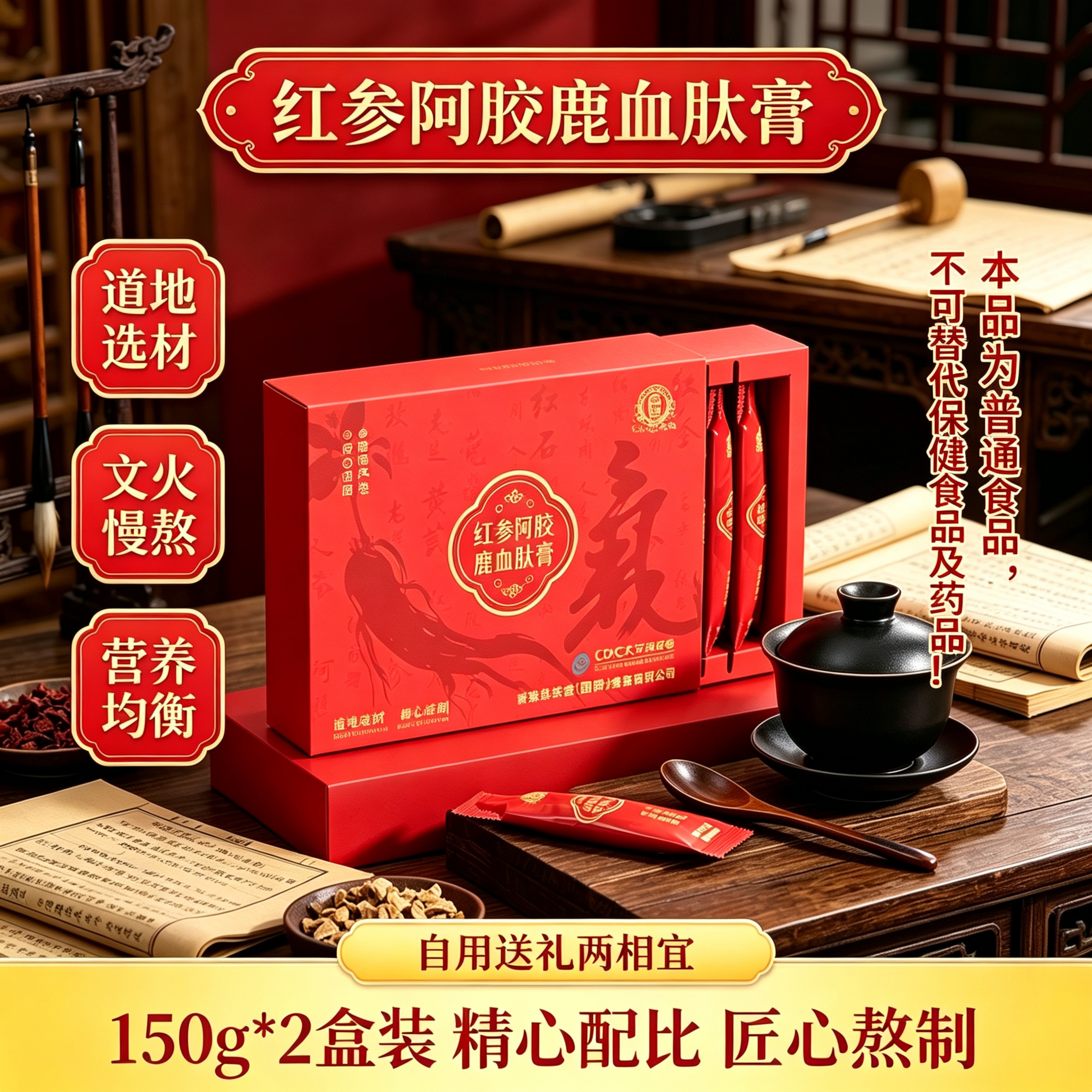 红参阿胶鹿血肽膏150g*2盒甄选食材精心配比匠心熬制膏滋送礼佳品