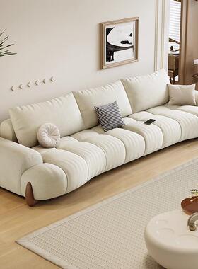 猫爪布沙发客厅新款小户型现代简约白色奶油风弧形猫抓皮沙发