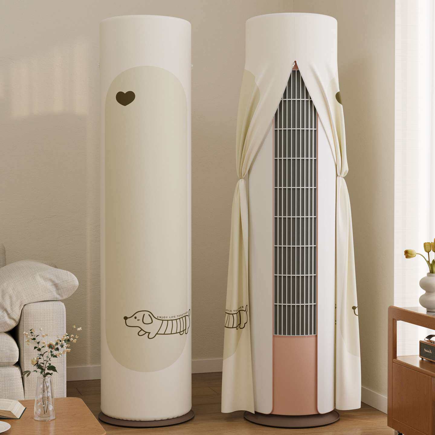 小白鼠家饰家居布艺圆形立体柜机罩简约系列双拉链开机可用防尘套