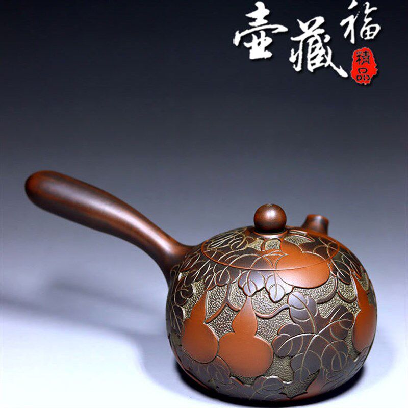 唐羽壶福禄壶钦州坭兴陶茶壶纯手工制作精品茶具名家浮雕家用泡茶