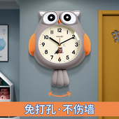 卡通2022新款 时钟创意挂墙静音免打孔小钟表 儿童挂钟客厅家用时尚