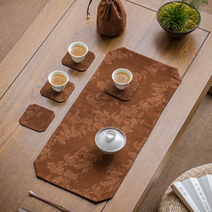 归云居 松竹梅香云纱茶席 老料真丝复古布艺壶垫杯托中式提花餐垫