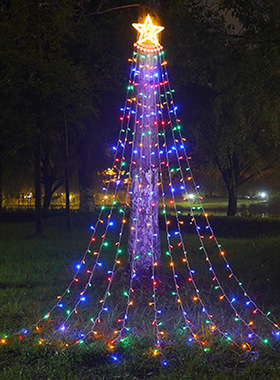LED五角星瀑布灯流水灯流星灯庭院草坪星星挂树九条拖尾彗星灯串