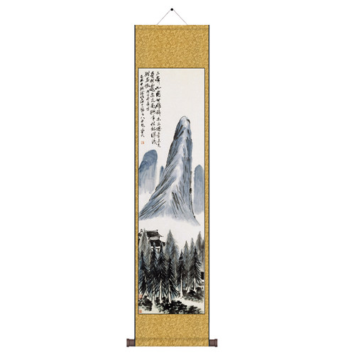 招财山水画齐白石十二条屏客厅装饰电视背景墙挂画丝绸卷轴画国画