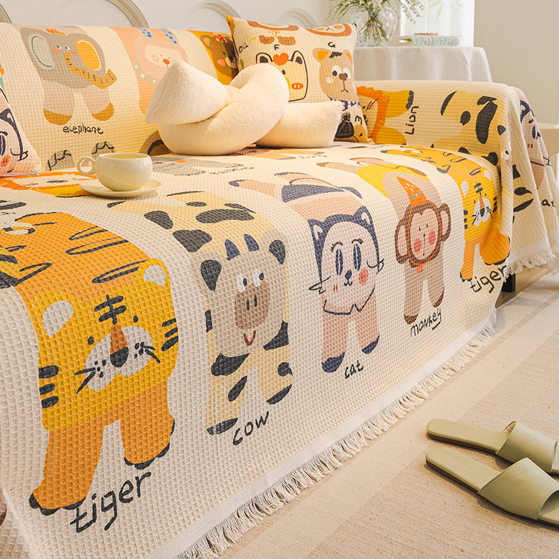 卡通沙发巾四季通用棉麻盖布2025新款可爱全盖靠背一体式沙发垫子