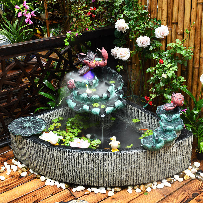 庭院花园布置荷花鱼池流水摆件农家别墅小院造景装饰鱼缸喷泉景观