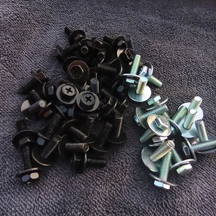 M6大头六角带平垫十字螺丝m6外六角螺钉6mm螺栓镀黑防锈T摩托通用