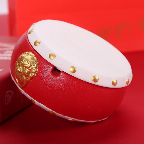 创意陶瓷烟灰缸带盖时尚个性办公室家用客厅锣鼓烟缸茶几装饰摆件