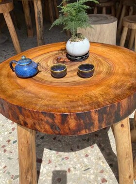 实木茶几边角几小户型原木异形香樟木茶桌民宿矮桌侘寂风阳台茶台