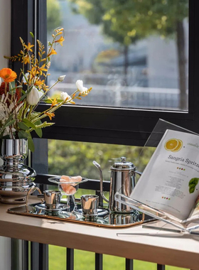 样板间餐边柜备餐柜装饰品水吧区台飘窗托盘咖啡具花艺组合摆件