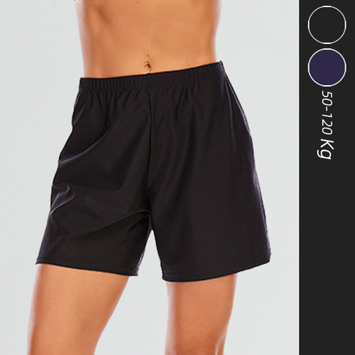 欧美纯色高腰泳裤女大码保守遮肚显瘦平角短裤防走光女士游泳裤子