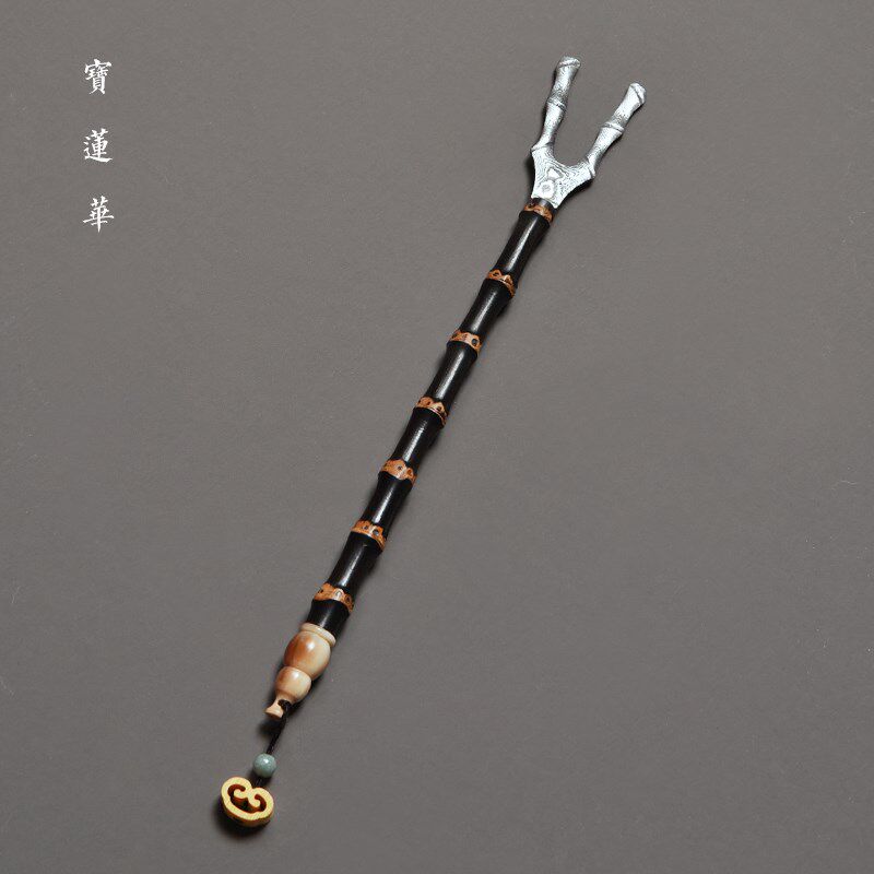 天然紫竹节柄壶叉 手工竹制壶盖插 不烫手盖夹插铁壶盖叉银壶盖夹