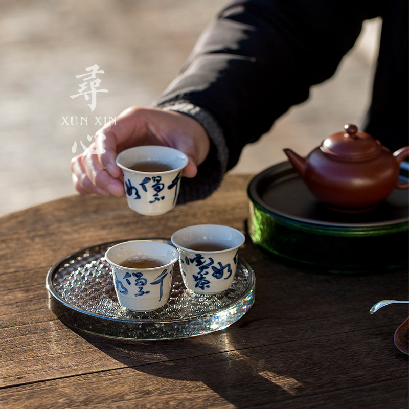 中式玻璃海浪纹干泡盘加厚壶承茶托圆形茶盘杯垫杯托功夫茶具配件