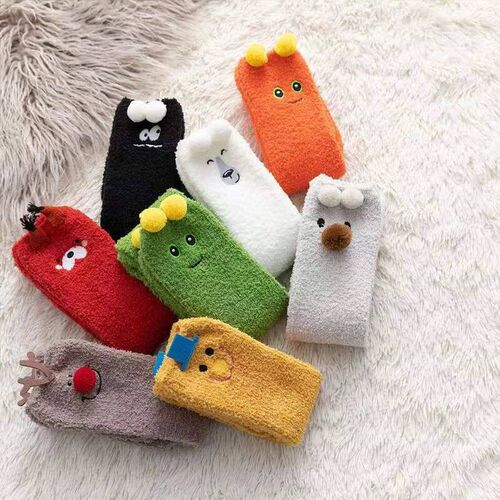 Coral Fleece Girls Knee High Socks Winter Cute Cartoon Soft