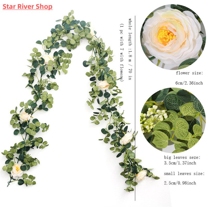 2M Artificial Flowers Plants Fake Eucalyptus Vine Garland Ha图片