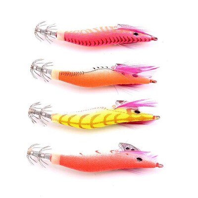 4PCS Fishing Lures Wrapped Prawn Lure Octopus Shrimp Wood Ba