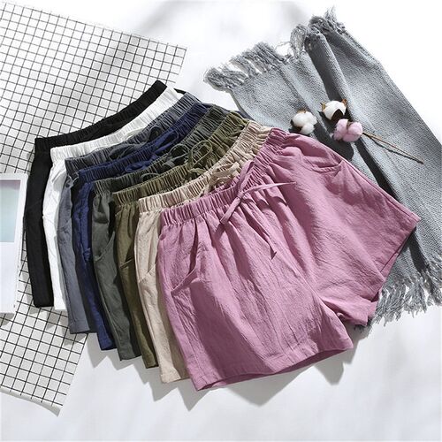 2021 Summer New High Waist Cotton Linen Shorts Fashion Girl