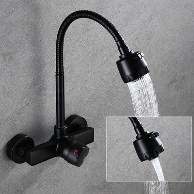 Onyzpily Free Shipping Black Brushed Kitchen Faucet Wall Mou