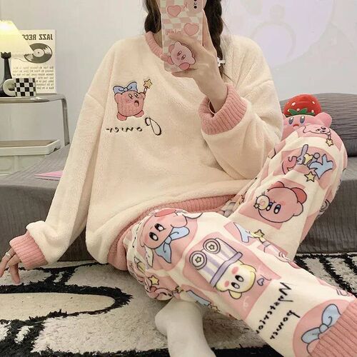 Transborder Flannel Pyjamas Womens Autumn Winter Round Neck
