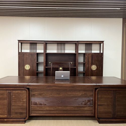 实木办公室家用茶几博古架烧水泡茶格木功夫茶台桌椅2.3米大班台