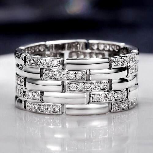 Huitan Luxury Silver Color Women/Men Finger Rings Shiny CZ A