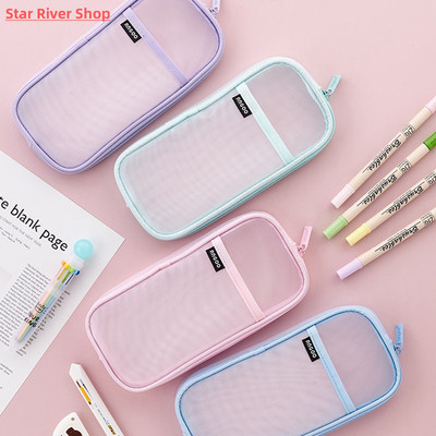 Korean Fashion Transparent Pencil Case Pouches Simple Macaro