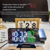 Digital Projection Alarm Clock Humidit 180 Temperature Arm