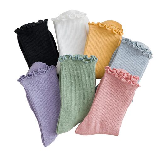 White Socks Women Kawaii Cute Frilly Ruffle Socks Cotton Jap