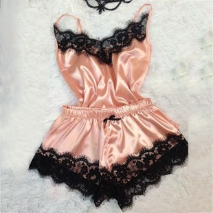 Sexy Lingerie Women Pajama Sleep&lounge Set Satin Silk Lace