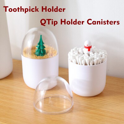 Christmas Toothpick QTip Holder Container Canisters Tree