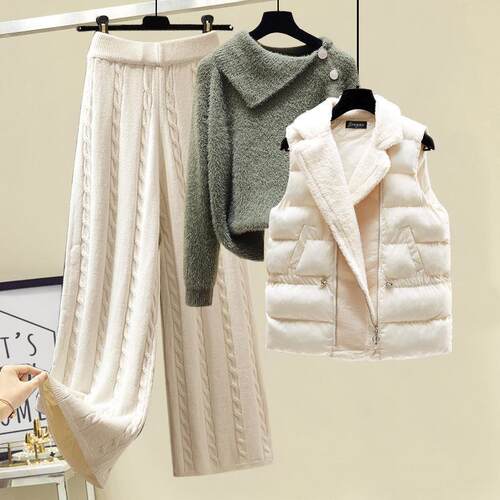 Plus Size Winter Warm 3 Piece Set Women Pullover Sweater + W