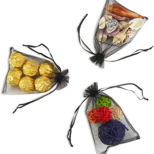 50Pcs 5x7 7x9 9x12cm Black Sheer Organza Drawstring Gift Bag