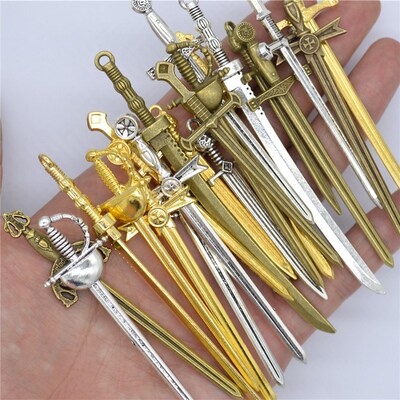 YuenZ 3 Color Mixed Alloy Antique Knight Sword Charms for Je