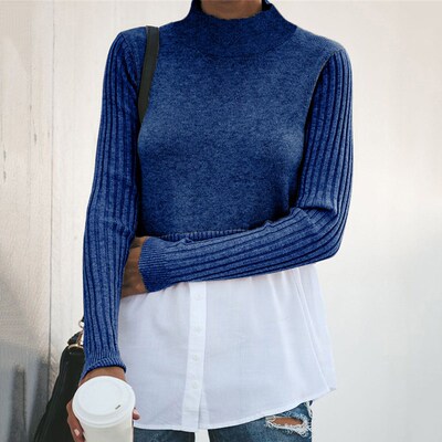 GAOKE Autumn Winter Black Knit Sweater Women 2022 Patchwork