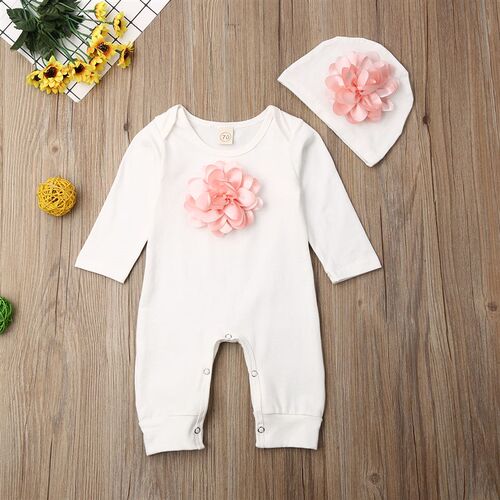 0-18M 2PCS Newborn Baby Girl Clothes 3D Flower Romper Jumpsu