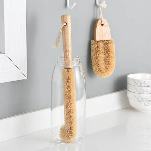 Long handled coconut palm brush for cleaning baby bottles