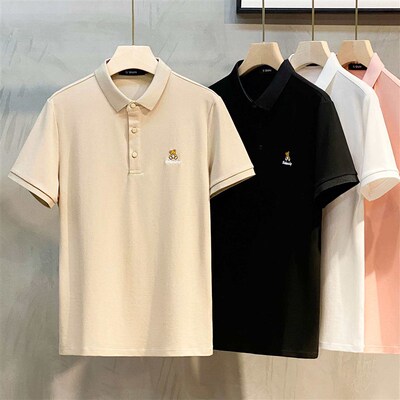 Simple Bear Embroidered Handsome Lapel New Polo Shirt Mens