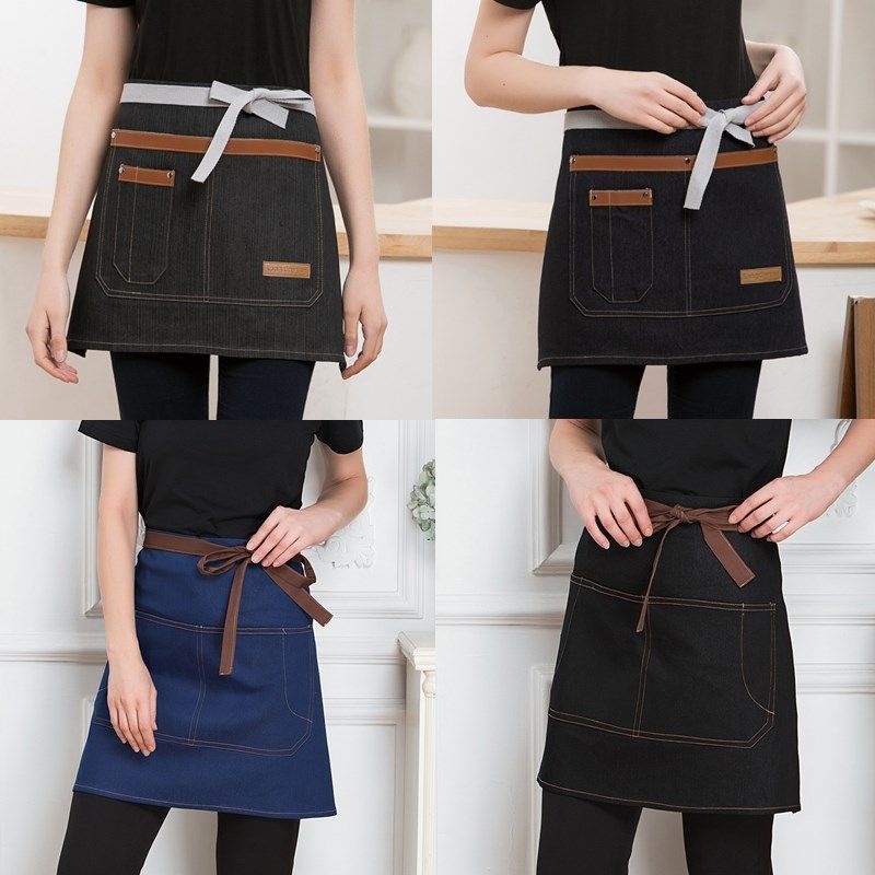 新款韩式时尚半截帆布牛仔围裙高档饭店西餐厅服务员半身黑色围腰,家庭/个人清洁工具,围裙,淘宝优惠券,粉丝福利购,淘宝优惠卷